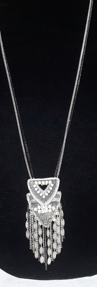 Stella & Dot Chiara Necklace Leather Backed Pendant w/Neutral Sparkle - Picture 5 of 12